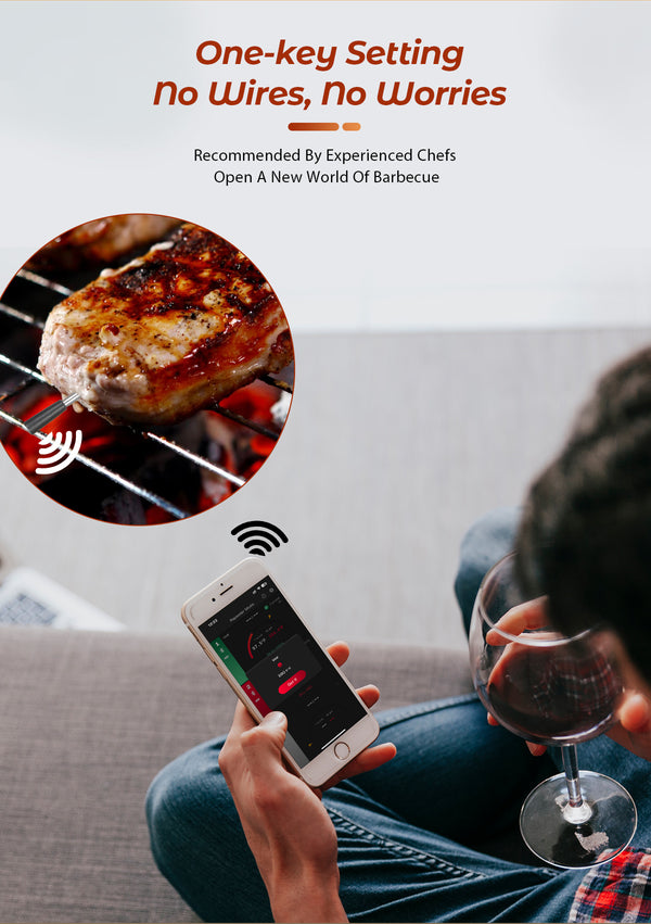 Koch- und Bratthermometer – WLAN mit Brat-App – Repeater sorgt für große Distanz zwischen Handy – Backofen, Grill oder Pfanne.