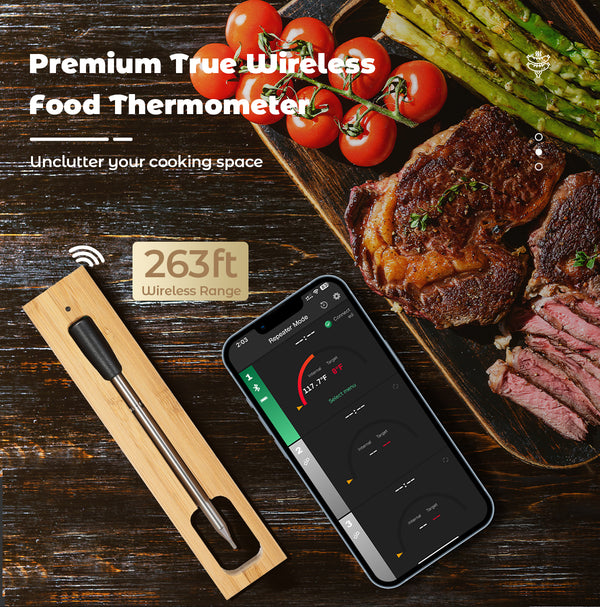 Koch- und Bratthermometer – WLAN mit Brat-App – Repeater sorgt für große Distanz zwischen Handy – Backofen, Grill oder Pfanne.