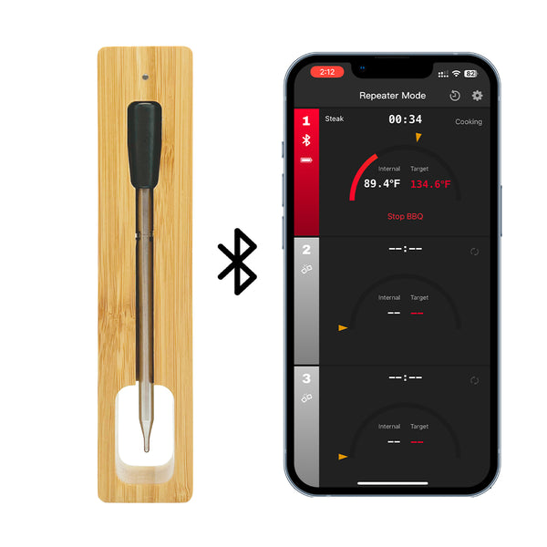 Koch- und Bratthermometer – WLAN mit Brat-App – Repeater sorgt für große Distanz zwischen Handy – Backofen, Grill oder Pfanne.