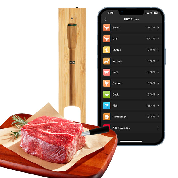 Koch- und Bratthermometer – WLAN mit Brat-App – Repeater sorgt für große Distanz zwischen Handy – Backofen, Grill oder Pfanne.