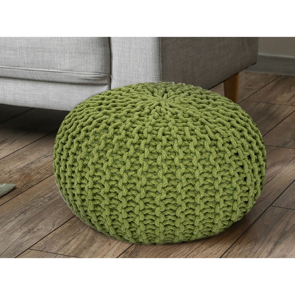 Pouf mit Durchmesser 55 cm (grasgrün) - Strickhocker/Bodenkissen - Grobstrickoptik extra hoch Höhe 37 cm