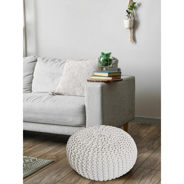 Pouf with diameter 55 cm (grey) - Knit stool/floor cushion - Coarse knit look extra high height 37 cm