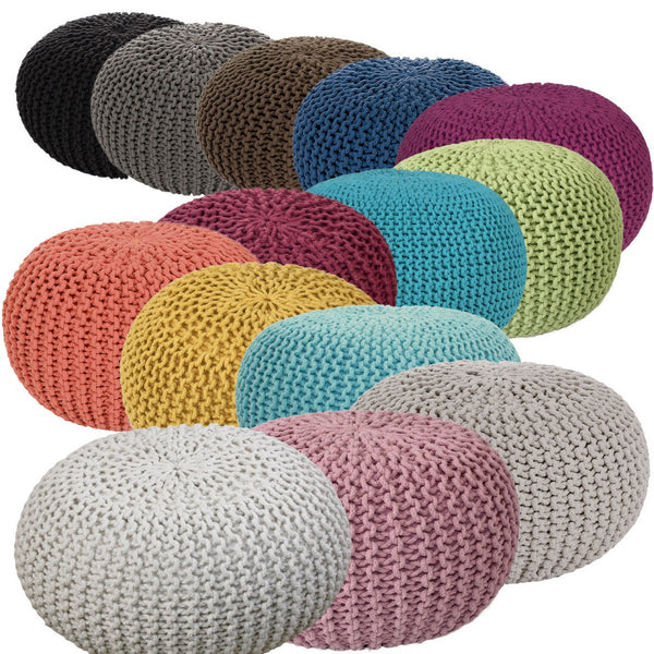 Pouf mit Durchmesser 55 cm (rosa) - Strickhocker/Bodenkissen - Grobstrickoptik extra hoch Höhe 37 cm