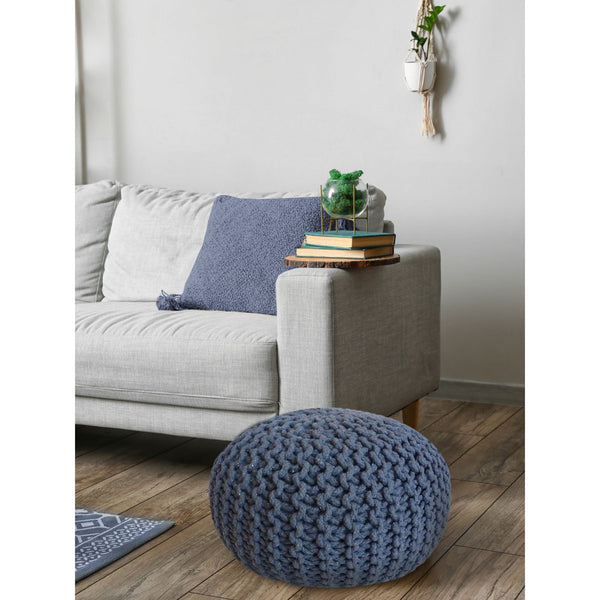 Pouf with diameter 55 cm (Blue grey) - Knit stool/floor cushion - coarse knit look extra high height 37 cm