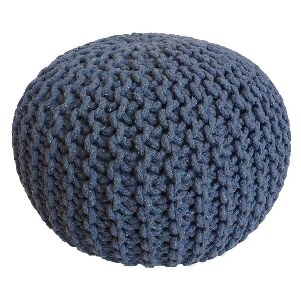 Pouf with diameter 55 cm (Blue grey) - Knit stool/floor cushion - coarse knit look extra high height 37 cm