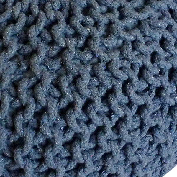 Pouf with diameter 55 cm (Blue grey) - Knit stool/floor cushion - coarse knit look extra high height 37 cm