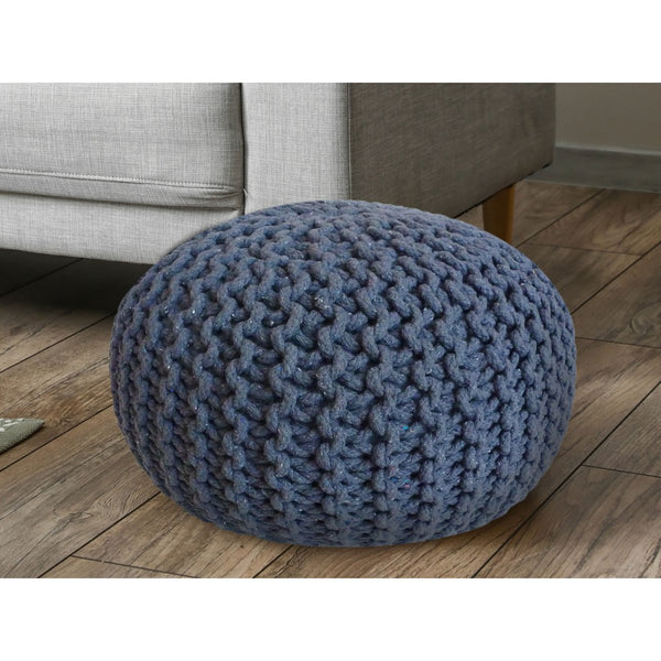 Pouf mit Durchmesser 55 cm (Blaugrau) - Strickhocker/Bodenkissen - Grobstrickoptik extra hoch Höhe 37 cm