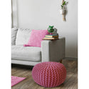 Pouf mit Durchmesser 55 cm (rosa) - Strickhocker/Bodenkissen - Grobstrickoptik extra hoch Höhe 37 cm