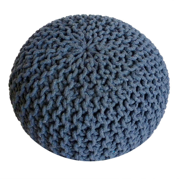 Pouf with diameter 55 cm (Blue grey) - Knit stool/floor cushion - coarse knit look extra high height 37 cm