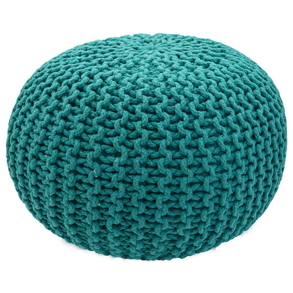 Pouf mit Durchmesser 55 cm (Grün) – Strickhocker/Bodenkissen – Grobstrick-Optik, extra hoch, Höhe 37 cm