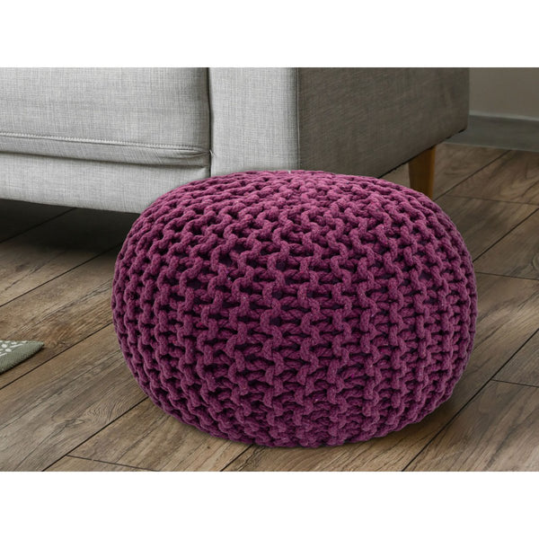 Pouf mit Durchmesser 55 cm (Lila) – Strickhocker/Bodenkissen – Grobstrick-Optik, extra hoch, Höhe 37 cm