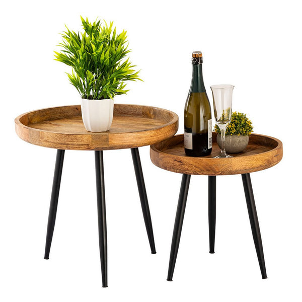 Runder Beistelltisch aus Holz mit einem Durchmesser von 40 oder 50 cm. Couchtisch Wohnzimmertisch Vancouver Metallfüße mattschwarz